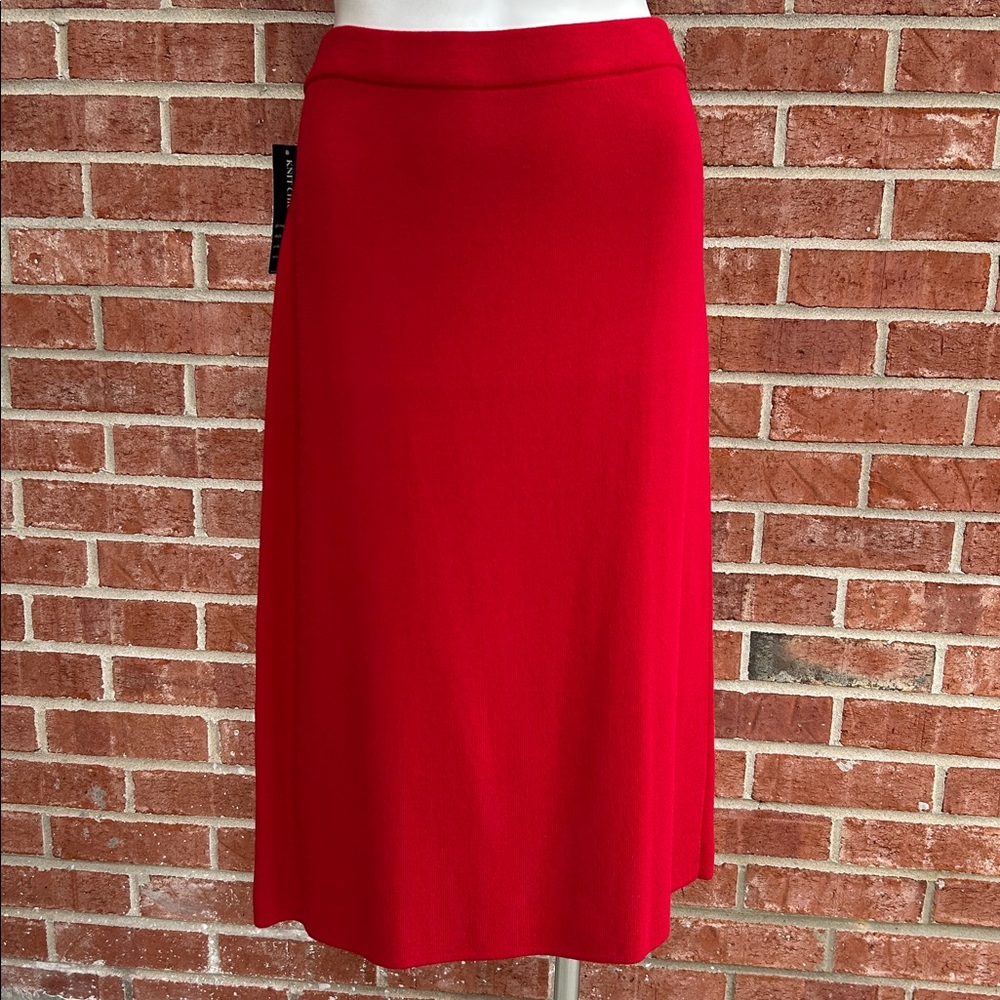 KNIT CHIC Candy Apple Red Fine Rib Stretch Knit Pencil Skirt